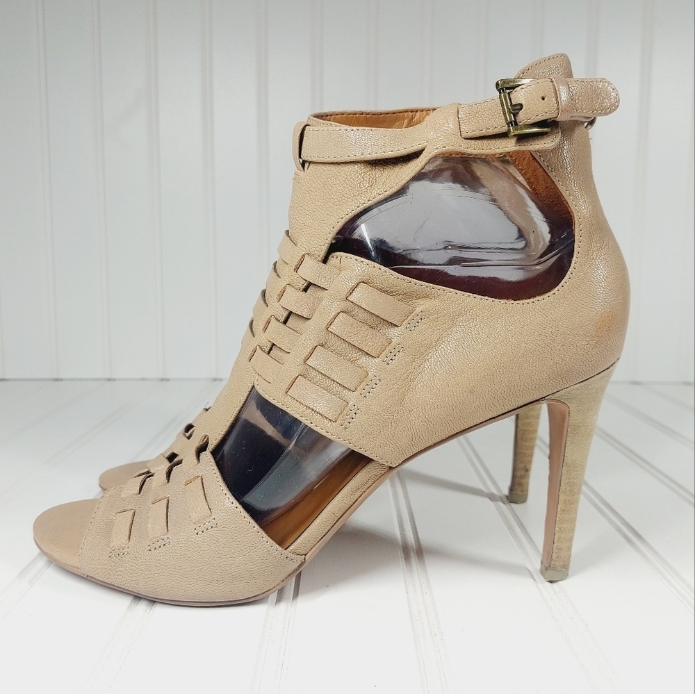 Nine West Open Toe Buckle Tan Heels C14 - Picture 2 of 15